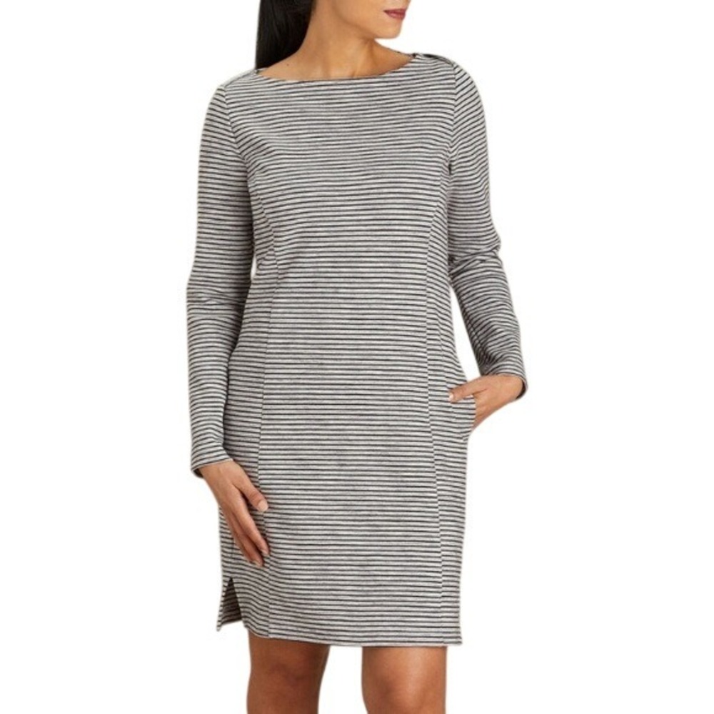 Duluth Trading Co Striped Boatneck Long Sleeve Casual Shift Knit Dress Womens XL